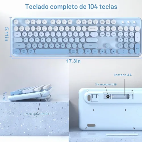 Vista 5 de Combo colorido de teclado y mouse inalámbricos (degradado azul)
