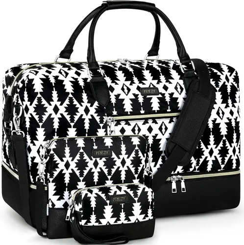 Vista 13 de Bolsa de fin de semana para mujer, bolsa de viaje de nailon, con compartimento para zapatos, tamaño grande 1-beige