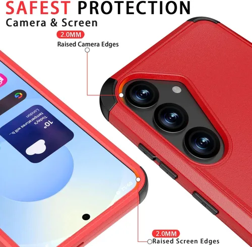 Vista 3 de Funda para Samsung Galaxy S25 Plus y S24 Plus - A prueba de golpes y caídas [con pantalla de vidrio templado y protectores de cámara] Protección Rojo