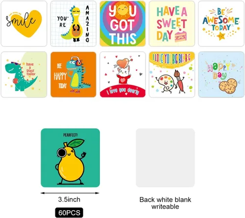 Vista 4 de Fantasyon Notas para la lonchera para niños, 60 unidades, lindas tarjetas de almuerzo inspiradoras, notas motivacionales para el almuerzo, regalos