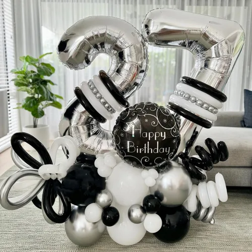 Vista 5 de Globos de 0 números plateados 0 globos de número 40 pulgadas número 0 globos de aluminio Mylar
