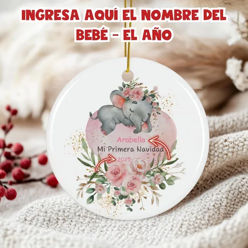 Vista 3 de Adorno personalizado para bebé 2025 elefante, ornamentos grandes para árbol de Navidad, adorno de Navidad de elefante bebé, regalo personalizado