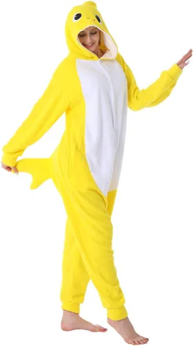 Vista 4 de dressfan - Pijama disfraz de caricatura tiburón gris, unisex, para adultos, niños, adolescentes, mujeres y hombres