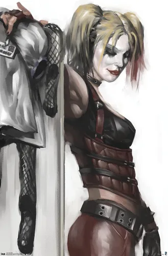 Vista 9 de DC Comics - Póster de pared de Harley Quinn, 22.4 pulgadas de largo x 14.7 pulgadas de ancho, versión enmarcada de madera de granero