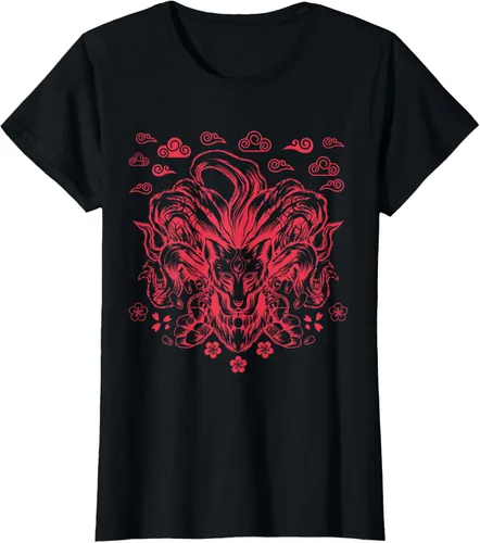Vista 37 de Camiseta de anime japonés Nine Tails Fox Kitsune, Negro
