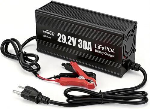 Vista 13 de Cargador de batería LiFePO4 de 14.6V 10A para baterías de fosfato de hierro y litio de 12 V, carga rápida, alta eficiencia, indicador LED, diseño