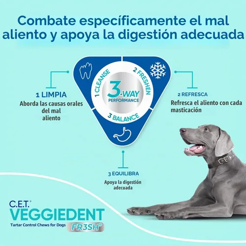 Vista 6 de C.E.T. Veggiedent Fr3sh Placa y control de sarro masticables para perros, XS