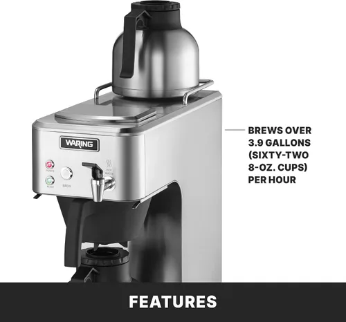 Vista 5 de Waring WCM60PT Café Deco - Cafetera automática o térmica para verter sobre la jarra térmica, construcción de acero inoxidable, grifo de agua