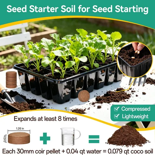 Vista 2 de ZeeDix 50 pellets de fibra de coco orgánica de 1.181 in para iniciadores de semillas, tierra de coco comprimida para plantar, suelo de jardín