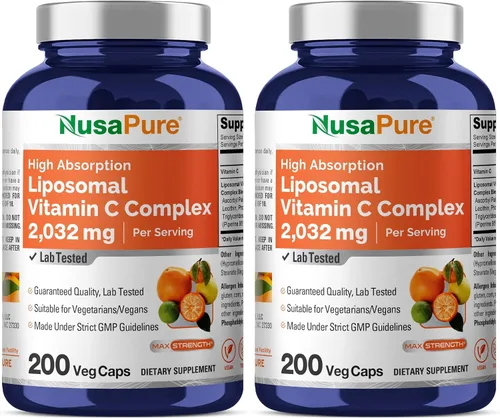 Vista 9 de Vitamina C liposomal, sin OMG, vegana, 2032 mg, 200 cápsulas vegetales - 100 porciones Dietary Supplement Formula, High Absorption Ascorbic Acid &
