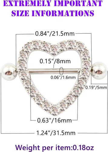 Vista 2 de Piercing de pezón de acero inoxidable con forma de corazón para mujer, piercing para el cuerpo, joyería 14G