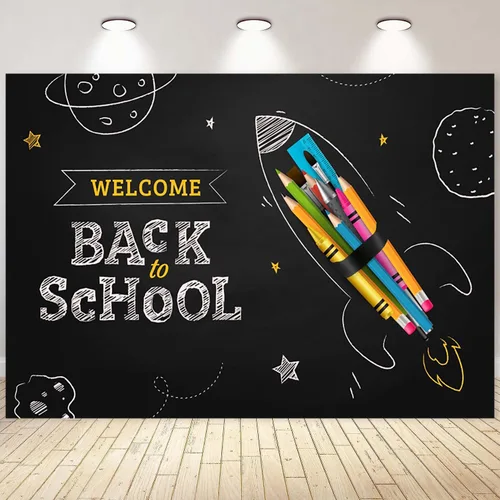 Vista 13 de Telón de fondo de pizarra negra para el regreso a clases, fondo de fotografía para el primer día de escuela, accesorios para cabina de fotos