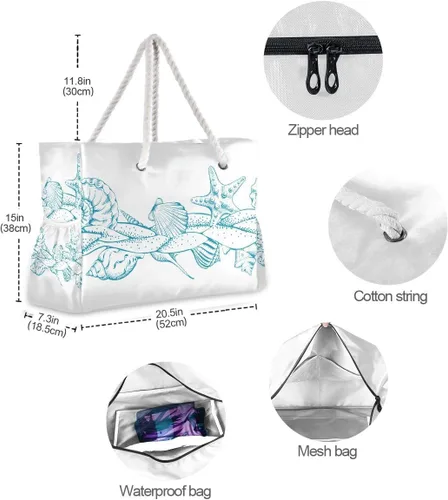 Vista 4 de senya Bolsas de playa grandes de lona, bolsa de hombro, Sealives, Sea World, bolsas resistentes al agua para gimnasio, viajes diarios