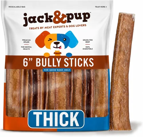 Vista 11 de Jack&Pup Bully Sticks de 12 pulgadas para perros grandes Bully Sticks Jumbo sin olor de larga duración Totalmente naturales, palitos de carne