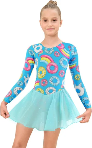 Vista 3 de EQSJIU Leotardos de gimnasia con falda para niñas, tutú de ballet, vestido de danza, leopardo, sirena, unicornio, falda de gimnasia