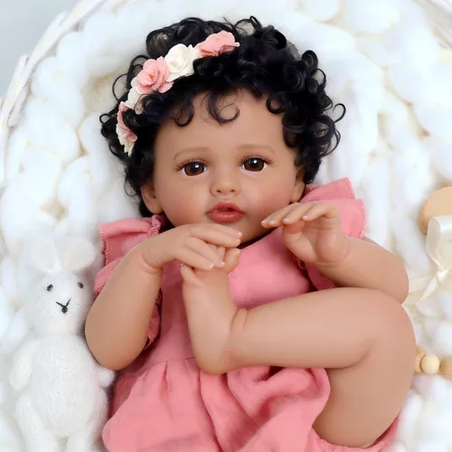 Vista 3 de SCOM Muñeca Bebé Reborn Realista – Niña afroamericana negra de 18 pulgadas, muñecas realistas con cuerpo suave y pesado, juguete de regalo de Bebé