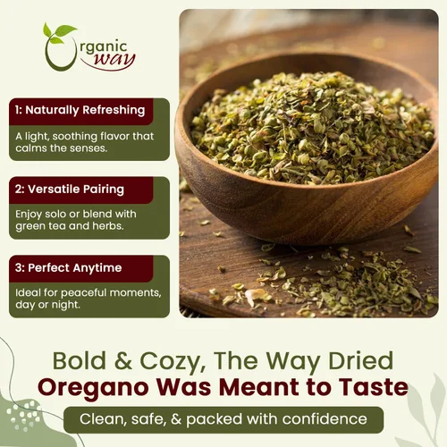 Vista 3 de Organic Way Hoja de orégano seca cortada y tamizada (Origanum vulgare) - Cosecha silvestre europea Certificado orgánico y Kosher Vegano, sin OMG