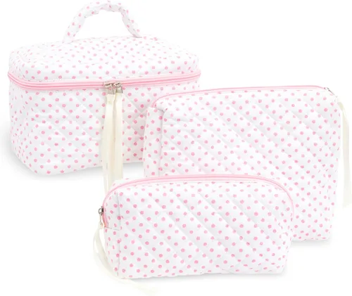 Vista 9 de Quilted Makeup Bag for Women, Travel Cosmetic&Toiletry Bag,Blue Flower