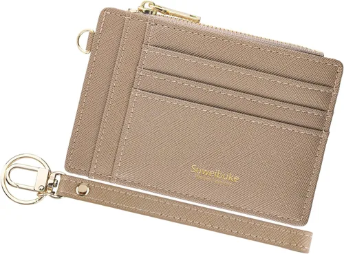 Vista 17 de Cartera delgada para mujer con bloqueo RFID para tarjetas de crédito, porta tarjetas tipo pulsera con cremallera para identificación, cartera