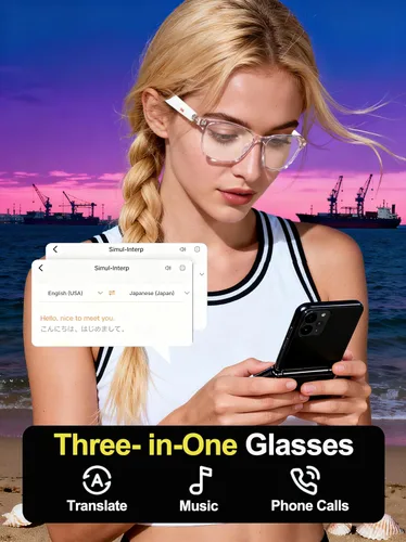 Vista 2 de AI Gafas Inteligentes Inalámbricas Bluetooth para Hombres/Mujeres con Altavoces/Bluetooth y Traducción de +140 Idiomas