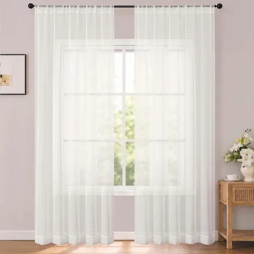 Vista 15 de OWENIE White Sheer Curtains 96 Inches Long 2 Panels for Living Room 52 Wide