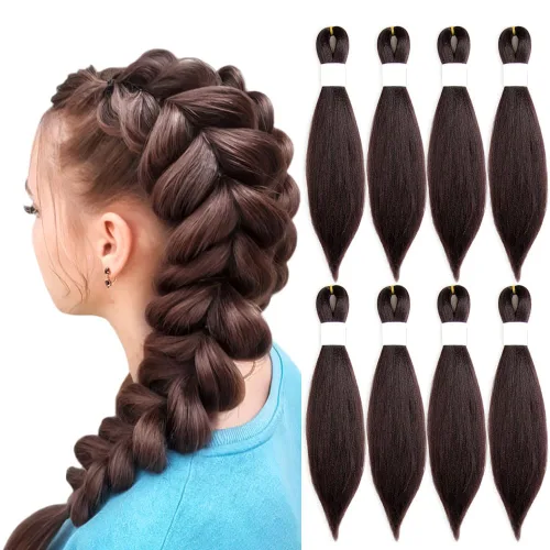 Vista 38 de Cabello trenzado burdeos, 10 pulgadas, 4 paquetes Cabello preestirado, trenzas de ganchillo cortas y rectas, textura Yaki, fibra sintética