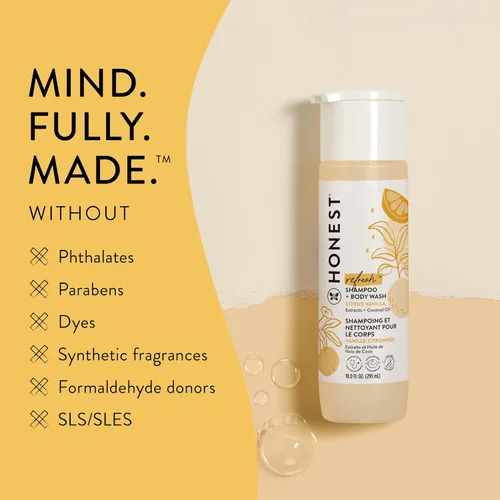 Vista 4 de The Honest Company Citrus Vanilla - Champú limpiador 2 en 1 + gel de baño + desenredante acondicionador Derivado de forma natural, sin desgarros