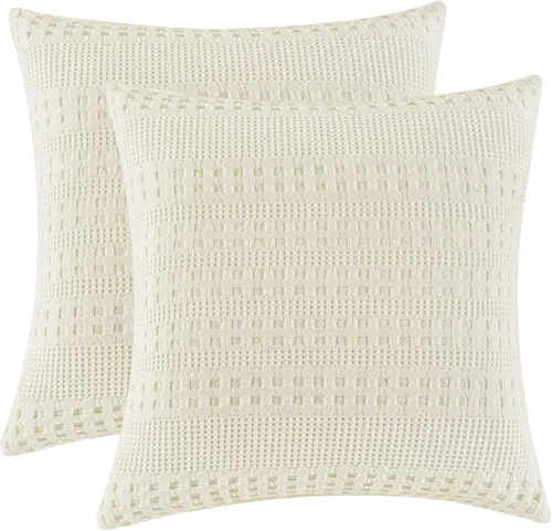 Vista 80 de PHF Fundas de almohada 100% algodón con tejido de gofre de 24 x 24 pulgadas, paquete de 2 fundas cuadradas para decoración elegante del hogar, sin