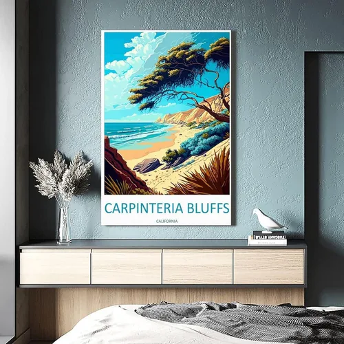 Vista 4 de Carpinteria Bluffs California - Póster de viaje vintage de paisaje de 08 x 12 pulgadas (7.9 x 11.8 in), lienzo artístico y lienzo para pared, póster