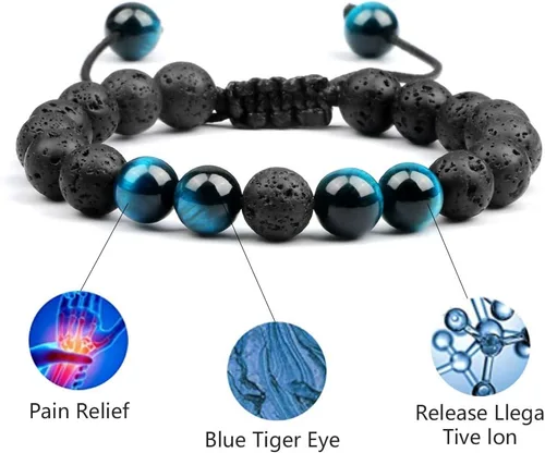 Vista 4 de Pulsera de piedra de ojo de tigre para hombres y mujeres, pulsera ajustable de piedra de ojo de tigre natural de 0.315 pulgadas para aromaterapia