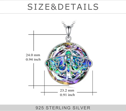 Vista 10 de TIGER RIDER Collar de plata de ley con diseño de ábala de polilla gótica, urna y cristal para mujer