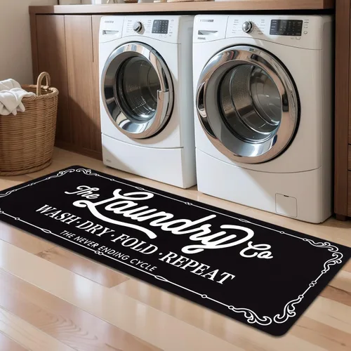 Vista 14 de Pauwer - Alfombra de cocina estilo granja, 20"X48", beige, antideslizante, lavable, hecha a máquina Goma, lavable, duradero, fácil de limpiar