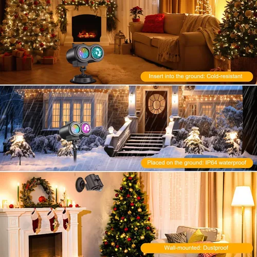 Vista 7 de Proyector de luces de Navidad de Halloween con 4 grandes patrones, para exteriores, 29 efectos, luz de proyector de vacaciones al aire libre 2 en 1
