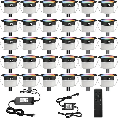 Vista 17 de FVTLED Kit de luces LED para cubierta, 20 piezas Φ1.22 D31 WiFi control de teléfono inteligente de bajo voltaje empotrado RGBW iluminación de Rgbw
