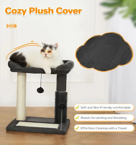 Vista 8 de Made4Pets - Torre de árbol pequeño para gatos, poste rascador para gatos 4 en 1 con cepillo de aseo para gatos, rascador de sisal natural de 20 Gris