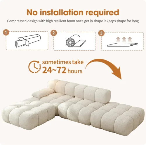 Vista 4 de Settab Sofá modular de nube modular de 118.5 pulgadas con otomana móvil, sofá de pana moderno de 4 asientos, asiento profundo, sofá sin hueso