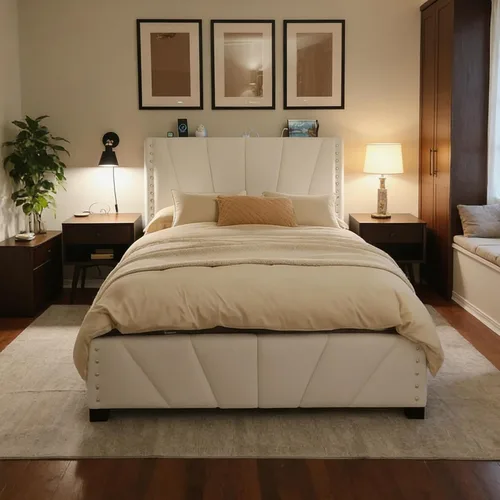 Vista 9 de EnHomee Base de cama individual con luces LED y USB, sin ruido, color beige