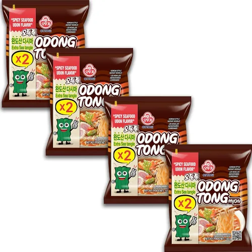 Vista 2 de OTTOGI ODONGTONG MYON, Fideos instantáneos de estilo coreano. Sabor picante de mariscos UDON (4.23 oz) - Paquete de 4