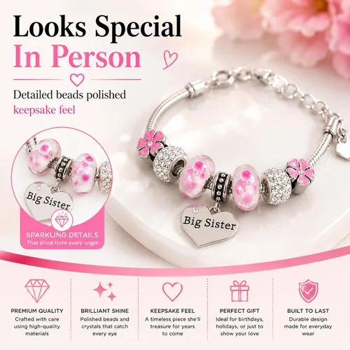 Vista 4 de Pulsera Big Sister - Joyería rosa para niñas