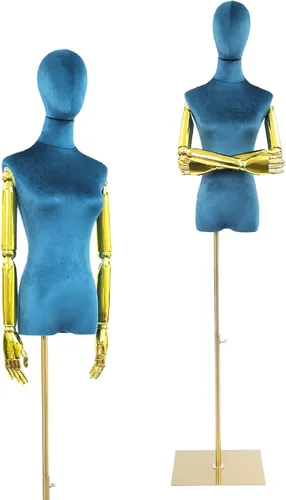 Vista 11 de Female Mannequin Dress Form, Adjustable Height Mannequin Body with Gold Arms and Base, Velvet Mannequin Torso for Clothing Dress Jewelry Display
