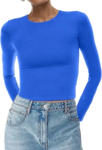 Vista 6 de Beumissy Camisas básicas de manga larga con cuello cuadrado para mujer, ajustadas, con doble forro