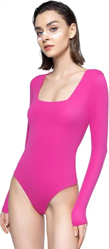 Vista 32 de PUMIEY Body sexy de manga larga con cuello cuadrado para mujer, colección Smoke Cloud
