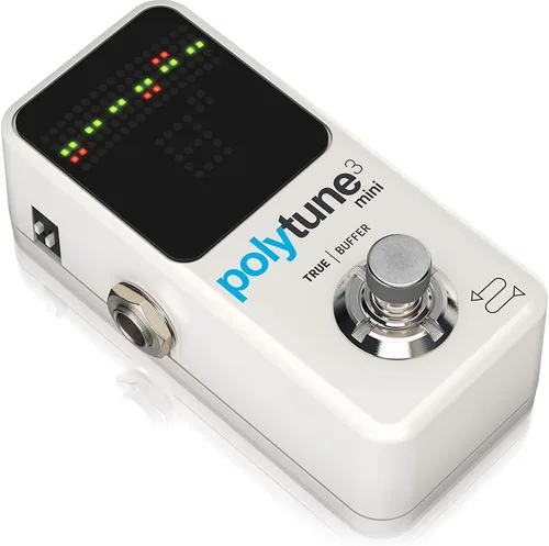 Vista 3 de TC Electronic POLYTUNE 3 Mini Mini Afinador polifónico con múltiples modos de sintonización y búfer BONAFIDE integrado, blanco y cable de conexión