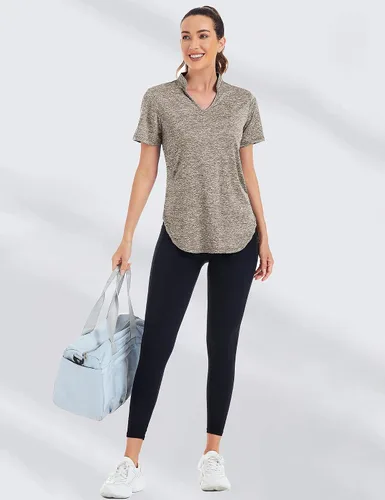 Vista 2 de Stiehiok Camisetas de gimnasio de manga corta para mujer, camisetas de entrenamiento de secado rápido, camisetas atléticas de yoga y golf