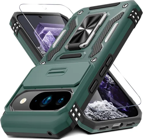Vista 29 de DEERLAMN Funda para Google Pixel 8 con cubierta deslizante para cámara + protector de pantalla (1 paquete), soporte de anillo giratorio grado