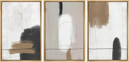 Vista 366 de SIGNFORD - Set de obras de arte en lienzo enmarcado para pared, ilustraciones abstractas de neblina del desierto en tonos neutros beige y marrón