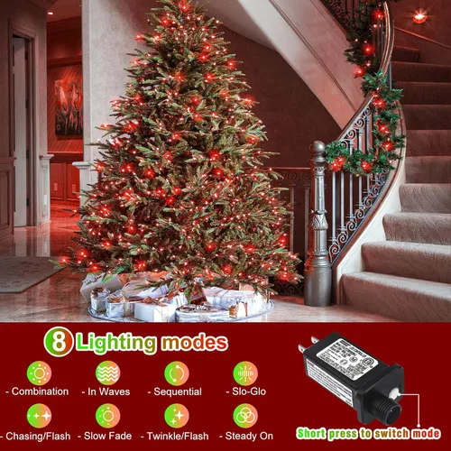 Vista 2 de Tira de 200 luces LED de 66 pies para exteriores, luces de Navidad conectables para interiores, cable transparente, impermeable, 8 modos de luces