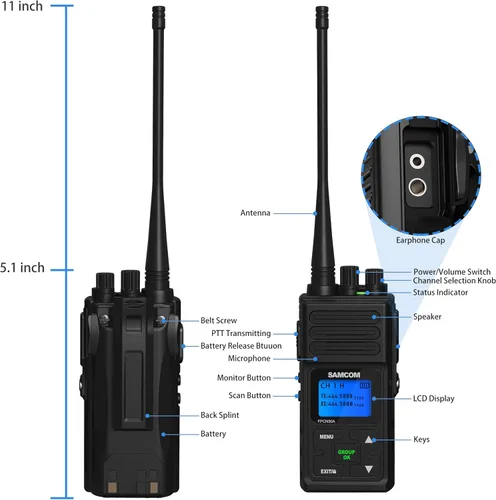 Vista 3 de SAMCOM Radios de dos vías de largo alcance recargables, radio bidireccional de alta resistencia para adultos, walkie talkie de 5 vatios de alta