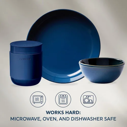 Vista 3 de Corelle Juego de vajilla de gres, platos y cuencos de cerámica esmaltada sólida y reactiva hecha a mano, platos redondos de estilo rústico moderno