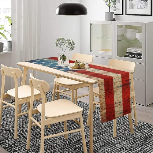 Vista 7 de Camino de mesa de 72 pulgadas de largo para verano, boda, cocina, mesa de comedor, decoración para el hogar, fiesta, decoración retro de estrellas